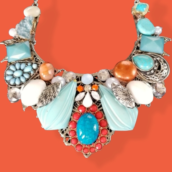 Repurposed Vintage Jewelry Statement Necklace - Picture 5 of 12